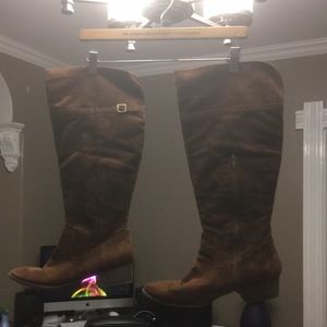 GUC Tan tall boots faux suede size 10